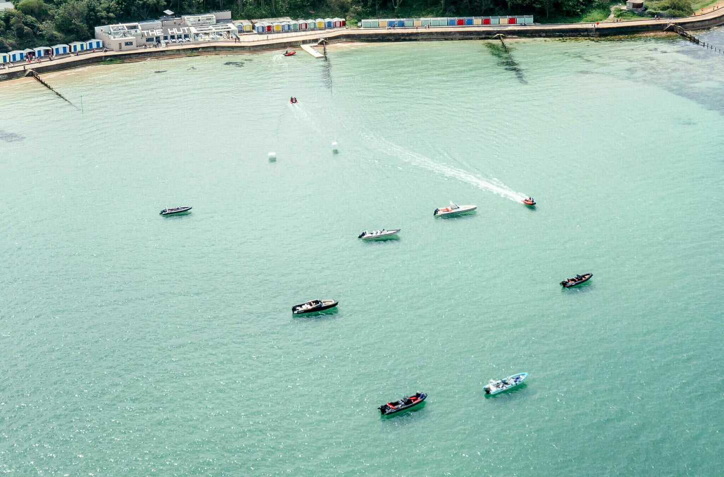 view of the sea and the hut colwell bay isle of wight from above